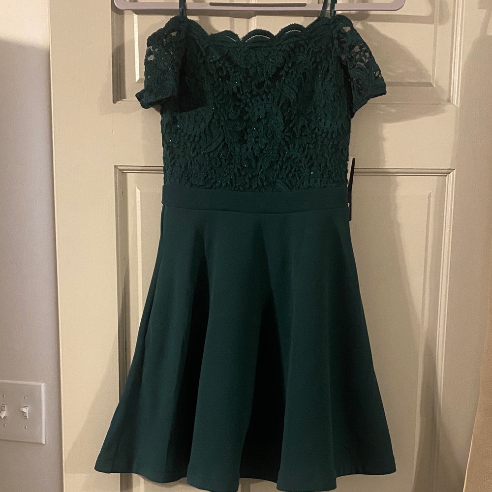Green Lace short Sleeve Juniors Dress